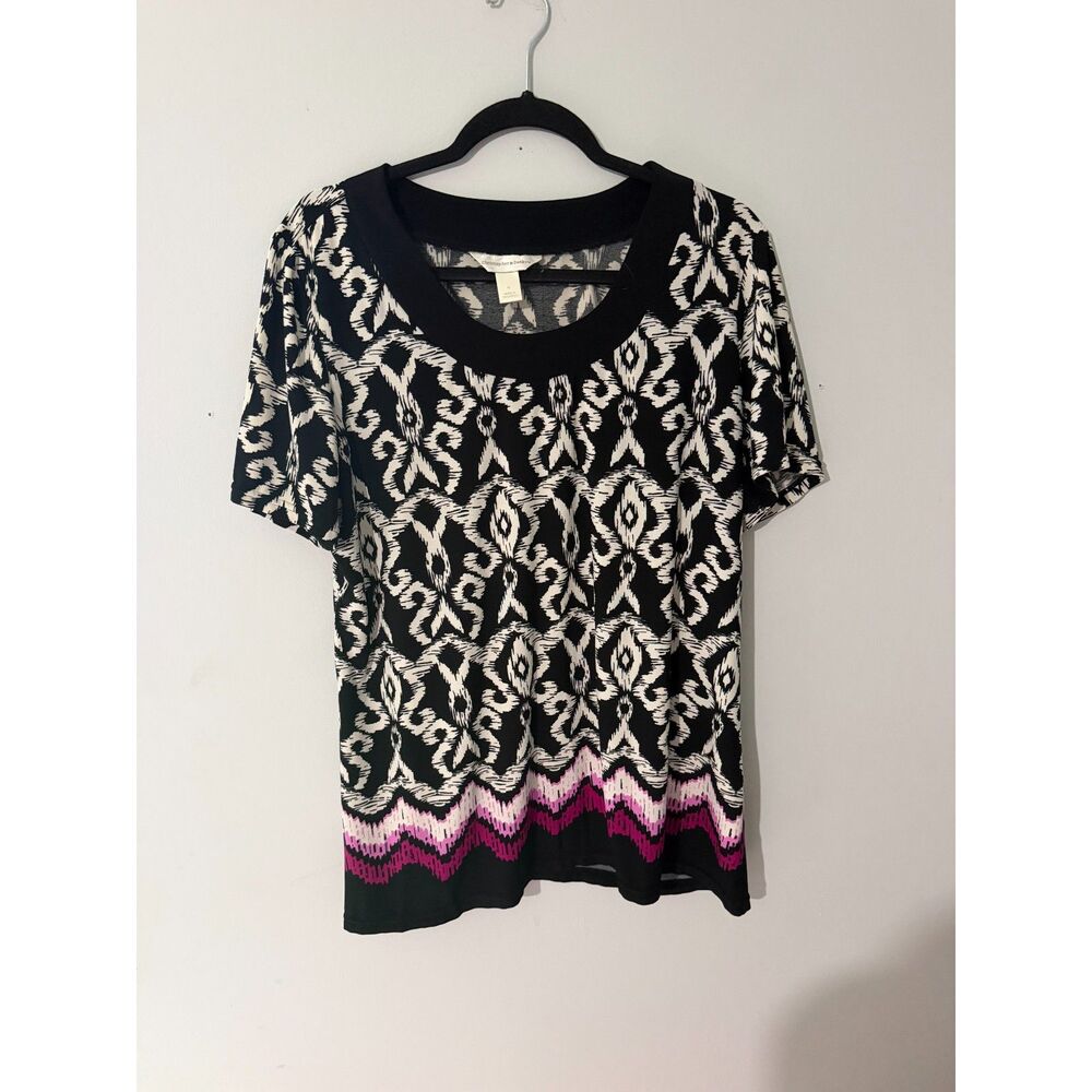 **Christopher & Banks Black & Cream Boho Tribal Print Tunic Top**